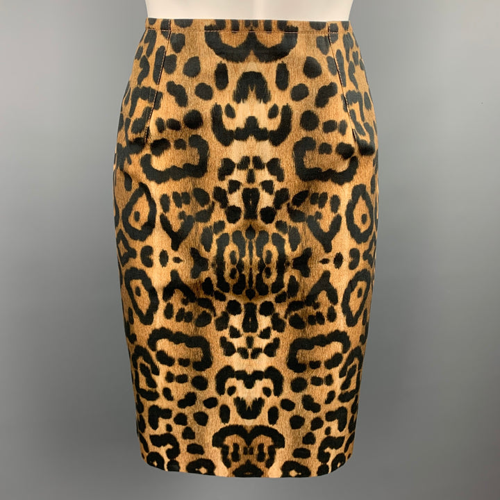 GIAMBATTISTA VALLI Size 4 Tan & Black Leopard Print Cotton Pencil Skirt