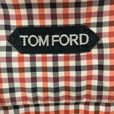 TOM FORD Size XL Red Black & White Checkered Cotton Long Sleeve Shirt