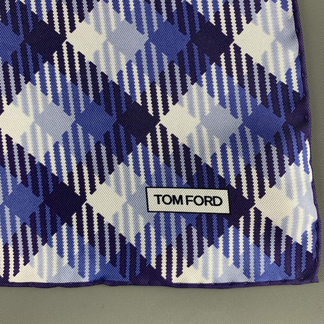 TOM FORD Light Blue & Purple Plaid Silk Pocket Square