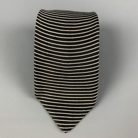JEAN PAUL GAULTIER Black White Tapestry Silk Les Grandes Aventures Tie