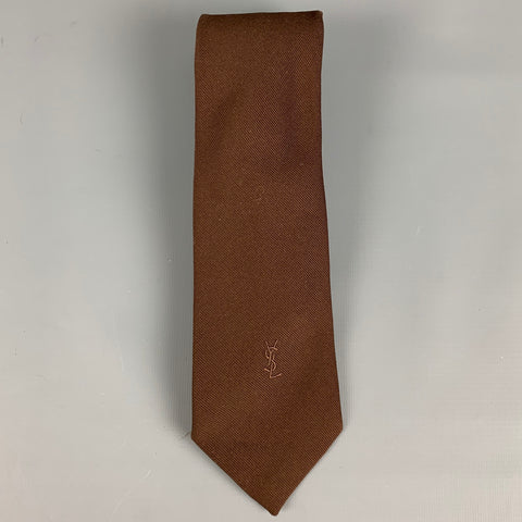YVES SAINT LAURENT Brown Diagonal Silk Tie