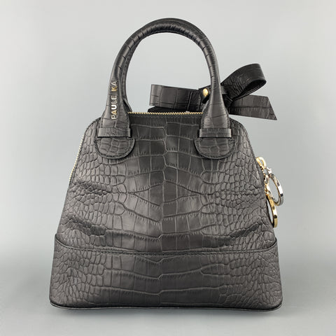 PAUL KA Sac à main à mini nœud en cuir embossé crocodile noir