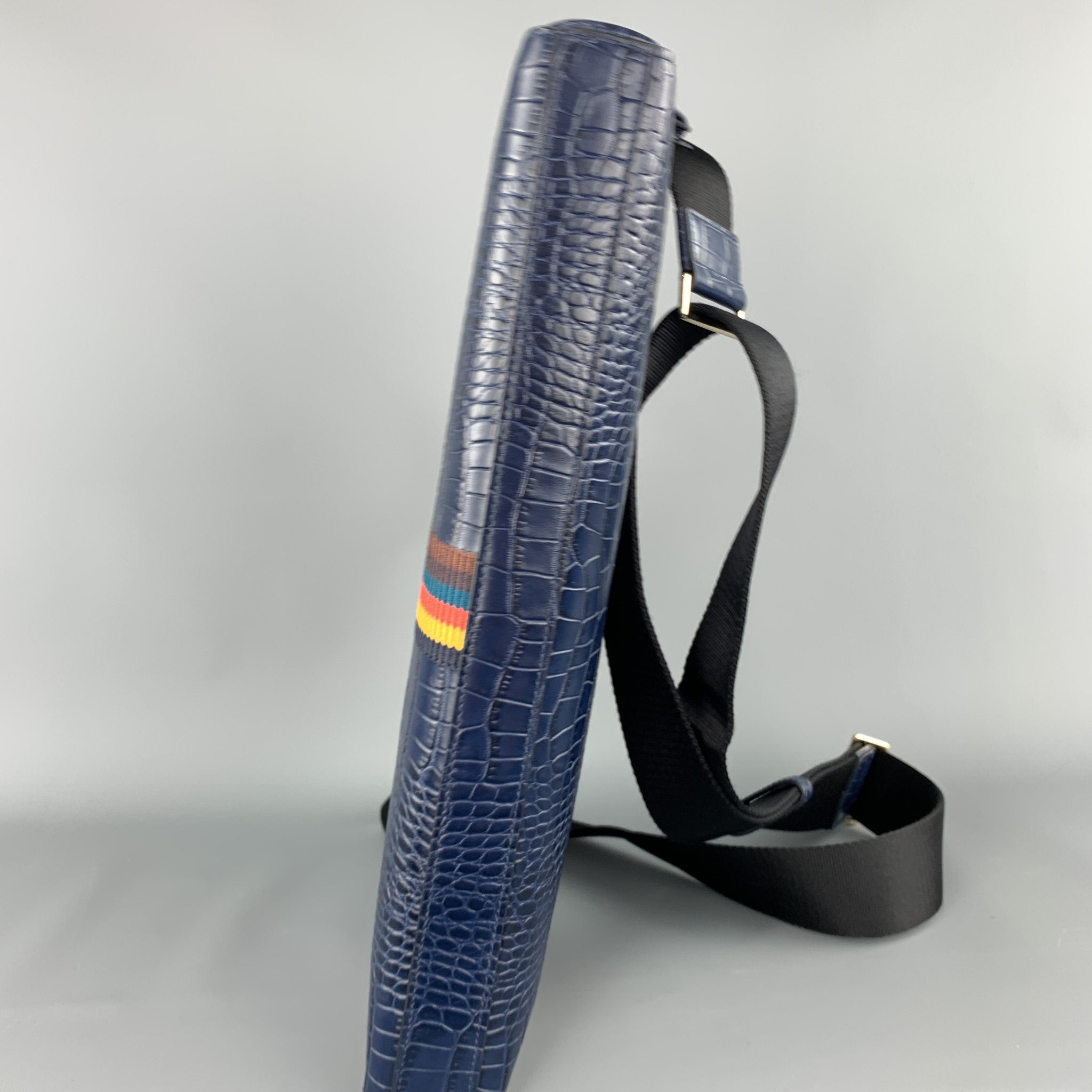 PAUL SMITH Navy Crocodile Embossed Leather Laptop Case Briefcase