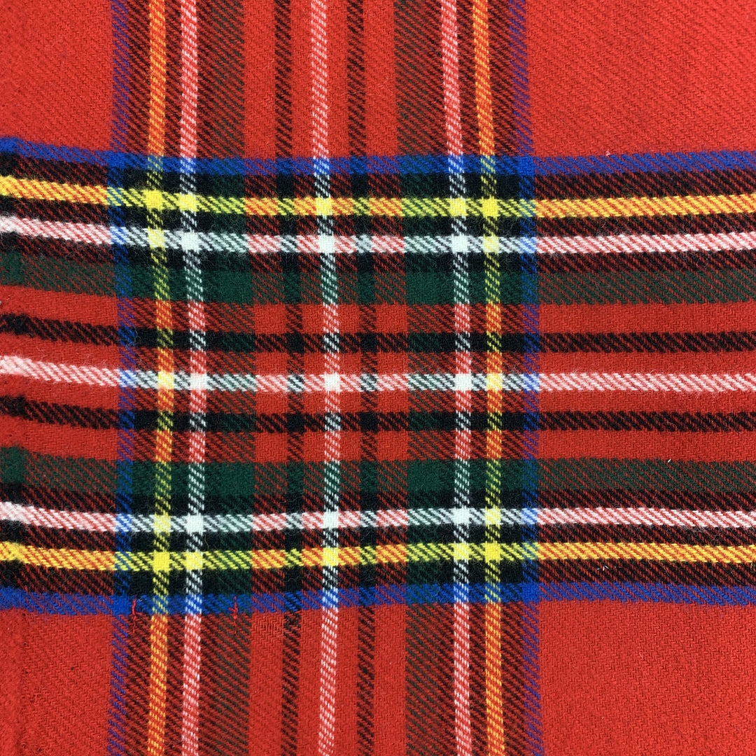 FARIBAULT Plaid Red Wool Fringe Throw Blanket