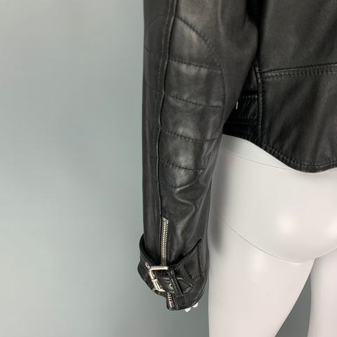 CELINE Size 6 Black Leather Motorcycle Cropped Jacket