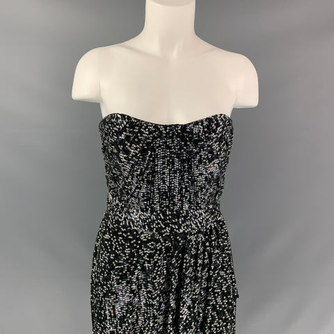 BADGLEY MISCHKA Size 4 Black & White Silk Sequined Wrap Dress