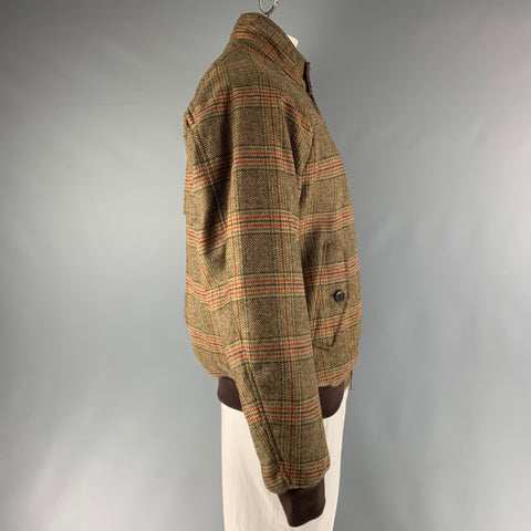 BARACUTA Talla Pecho 44 Cazadora Bomber de Lana Virgen a Cuadros Rojo Marrón