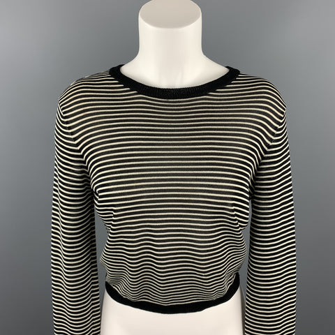 RALPH LAUREN COLLECTION Size S Black & White Knitted Stripe Rayon Blend Crew-Neck Pullover