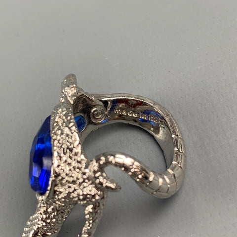 ALEXANDER MCQUEEN Size 11 Silver Tone Crystal Alligator Ring