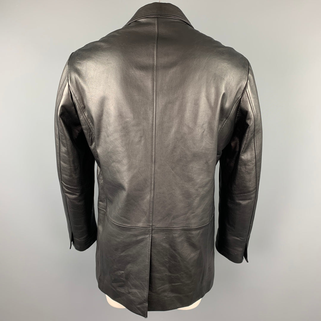 HUGO BOSS Size 40 Black Leather Notch Lapel Buttoned Jacket