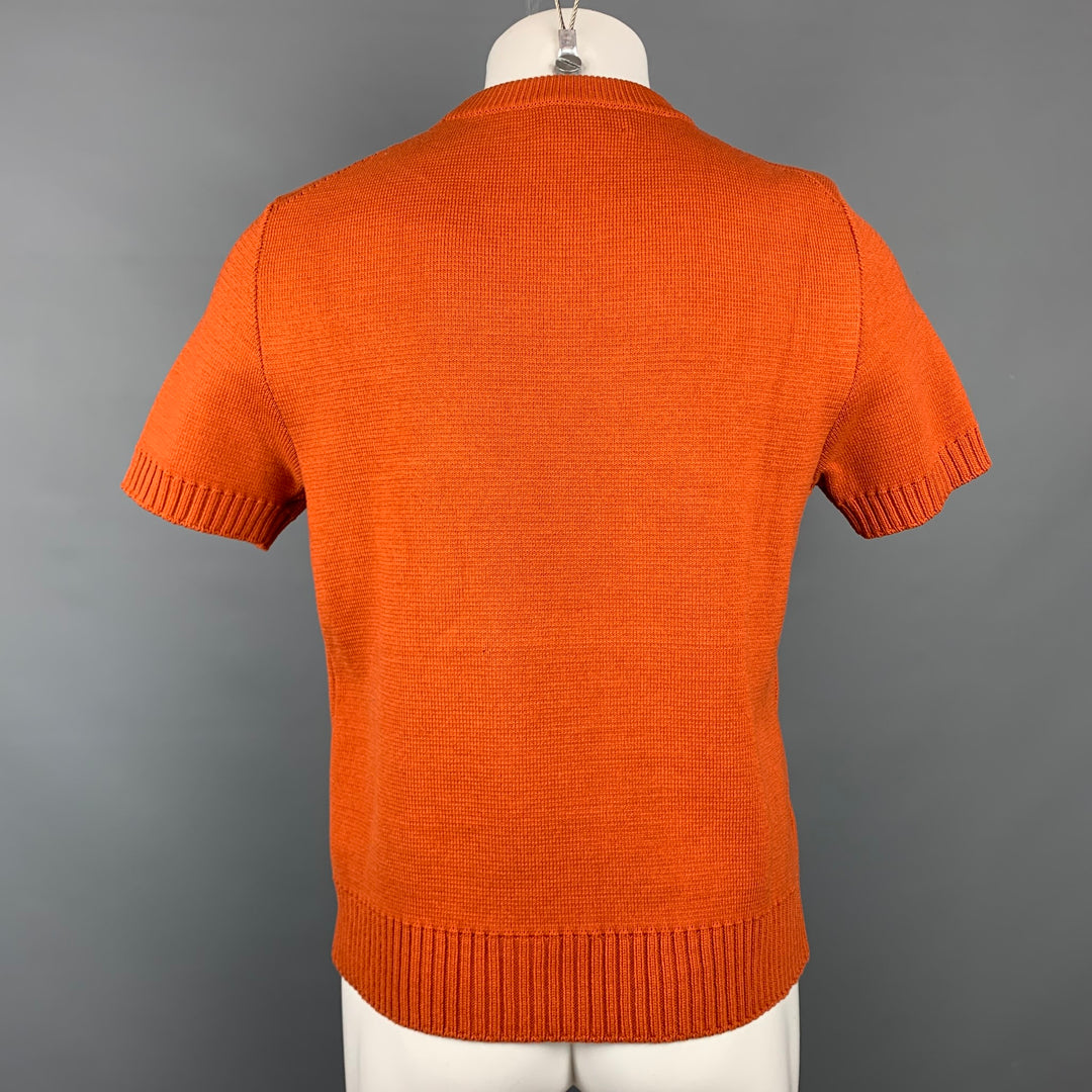 MARNI Size XS Orange Knitted Cotton Short Sleeve Pullover