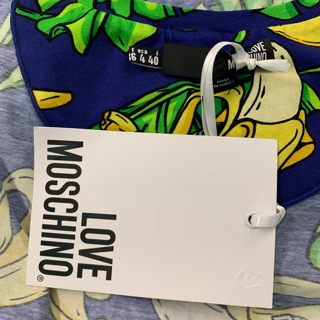 LOVE MOSCHINO Size 4 Yellow & Purple Banana Leaf Print Cotton T-Shirt