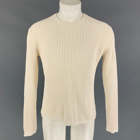 THEORY Size M Cream Waffle Knit Cotton Blend Long Sleeve Pullover