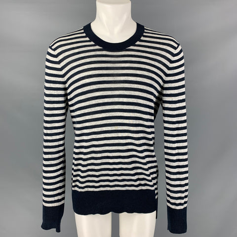 ACNE Taille S Pull à manches longues en coton et cachemire à rayures marine et grises
