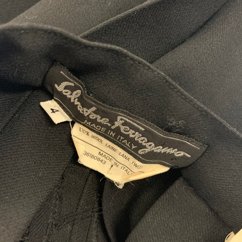 Vinatge SALVATORE FERRAGAMO Size 4 Black Wool Pleated Wide Leg Dress Pants