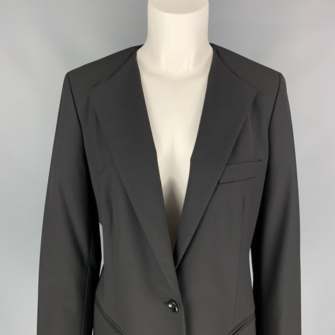 MAX MARA Size 12 Black Virgin Wool Slit Pockets Jacket