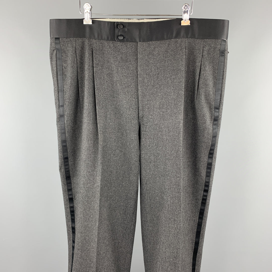 BRIONI Size 39 Dark Gray Heather Wool Tuxedo Dress Pants