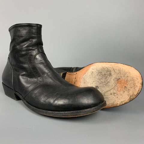 RICK OWENS Size 11 Black Leather Side Zipper Ankle Boots