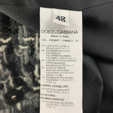 DOLCE &amp; GABBANA Taille 12 Manteau sans col en tweed mélangé de laine gris noir blanc