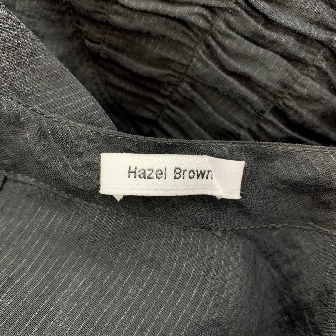 HAZEL BROWN 2020 Size 2 Black Wrinkled Ruched Yolk Cotton Blouse
