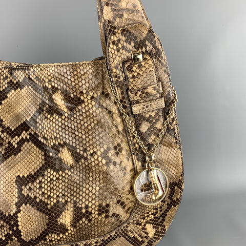 CHRISTIAN LOUBOUTIN Beige Snake Skin Hobo Buckle Shoulder Handbag