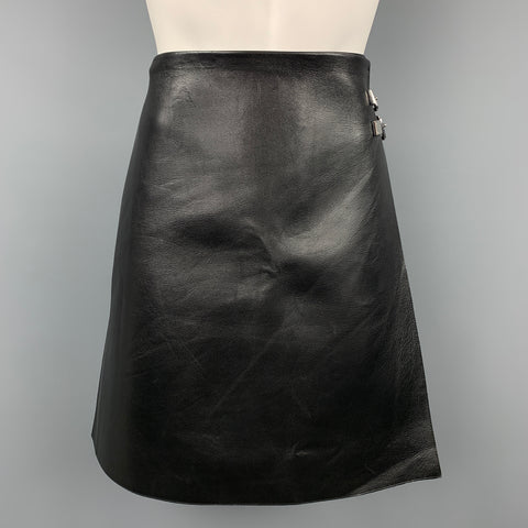 RALPH LAUREN COLLECTION Taille 10 Jupe trapèze en cuir noir