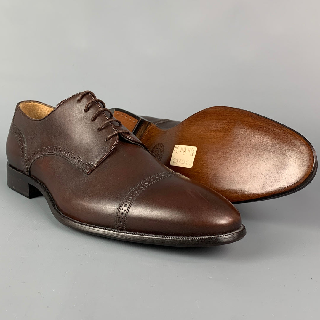 BALLY Size 9.5 Brown Leather Cap Toe Lace Up Shoes