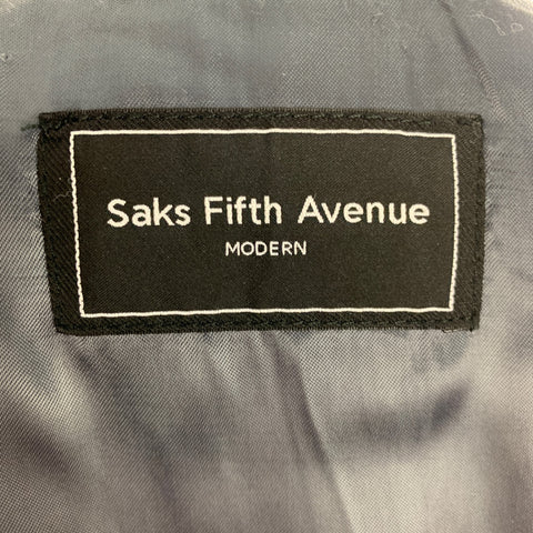 SAKS FIFTH AVENUE Size 40 Navy Grey Plaid Wool Blend Coat