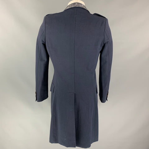 BURBERRY PRORSUM Spring 2007 Size 38 Navy Cotton / Wool Crystal Embellished Peacoat Coat
