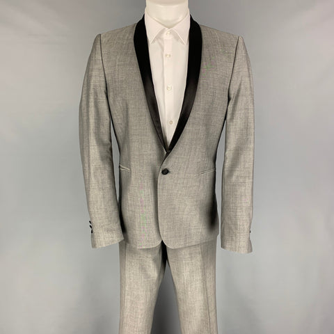 THE KOOPLES Size 40 Grey Black Wool Shawl Collar Suit