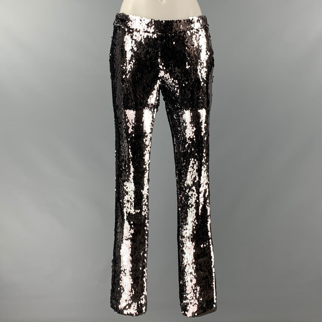 silver dress pants SALLY LAPOINTE Size M Silver Sequined Dress Pants