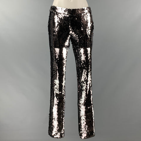 SALLY LAPOINTE Talla M Pantalón de vestir con lentejuelas plateadas