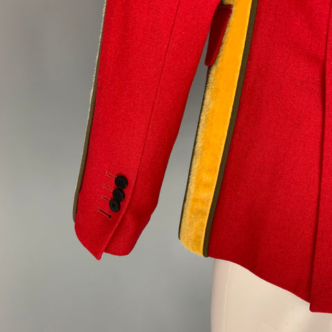 D. GNAK Size 38 Red Yellow Color Block Wool Blend Notch Lapel Sport Coat