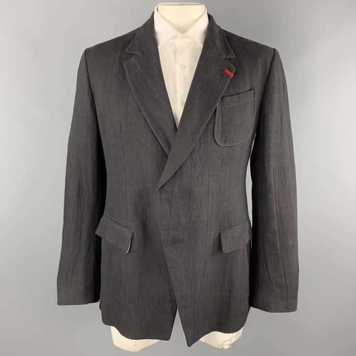 ALEXANDER MCQUEEN Size 42 Black Linen Notch Lapel Hidden Button Sport Coat