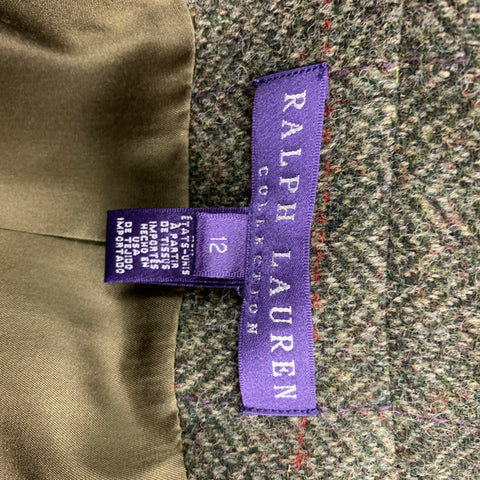 RALPH LAUREN Purple Label Size 12 Olive Brown Herringbone Wool Peak Lapel Jacket
