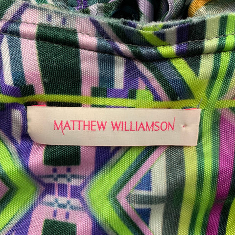 MATTHEW WILLIAMSON Size 4 Multi-Color Viscose Ruched V-Neck Dress