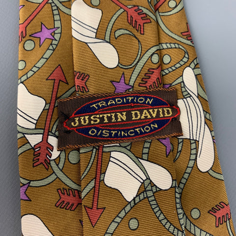 JUSTIN DAVID Cravate en soie imprimée multicolore marron