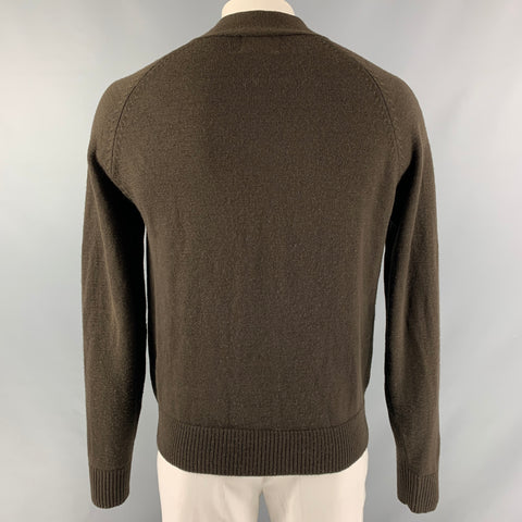 SCHIELE Size L Brown Solid Wool Buttoned Cardigan