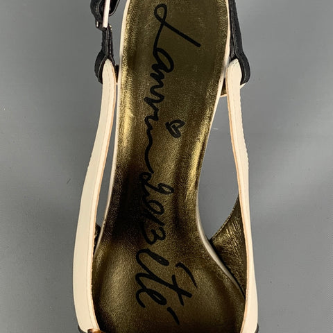 LANVIN Talla 9 Zapatos de tacón de gatito de cuero plateado color crema