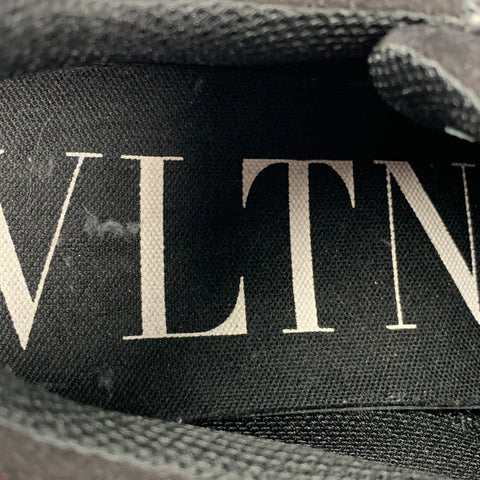 VALENTINO Size 10.5 Black Silver Paint Splatter Leather Bounce Sneakers