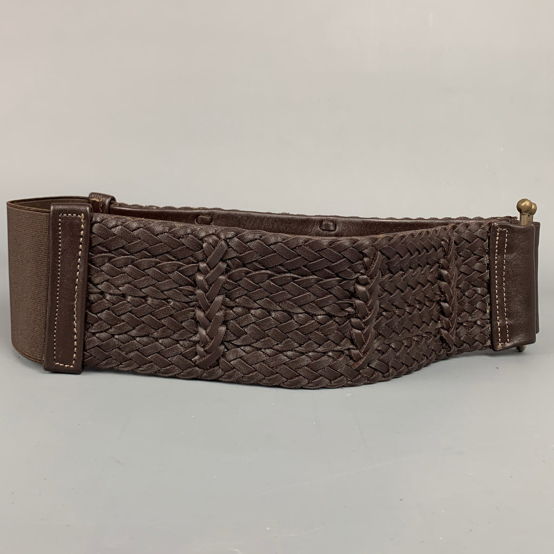 NO BRAND Size S Brown Textured Leather Stretch Belt