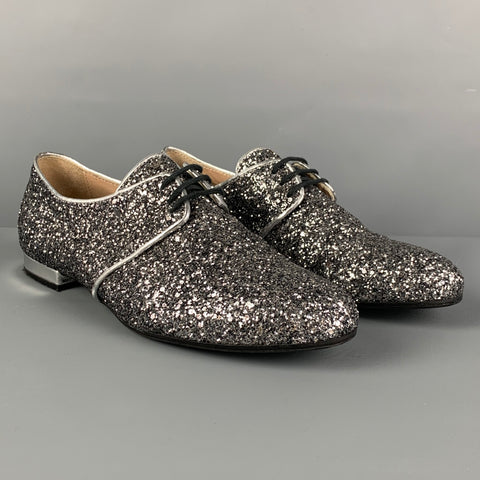 EMPORIO ARMANI Talla 9.5 Zapatos con cordones y purpurina de cuero plateado