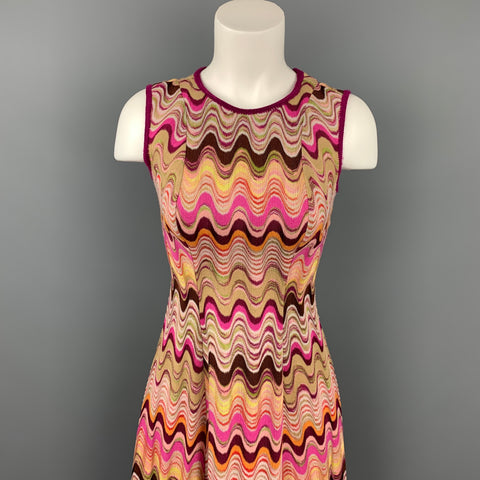 MISSONI Size 2 Fuchsia Multi-Color Zig Zag Rayon / Wool Sleeveless Dress