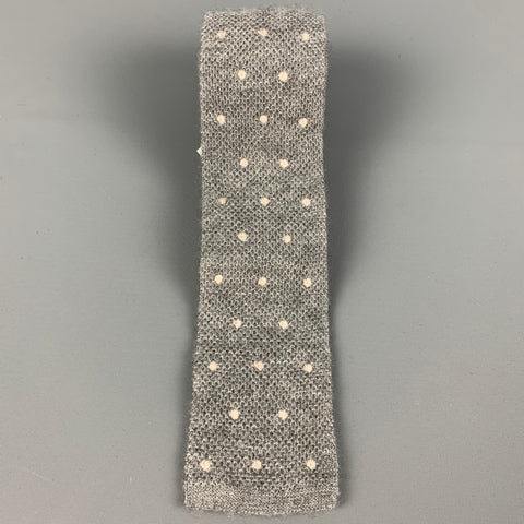 BRUNELLO CUCINELLI Grey White Polka Dot Cashmere Silk Tie