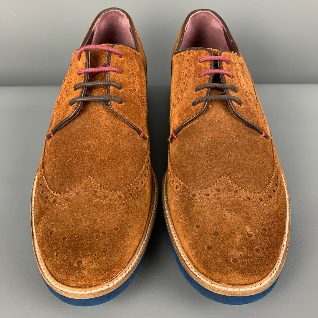 TED BAKER Size 11 Brown Perforated Leather Wingtip Lace Up Shoes