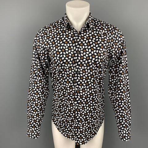 THEORY Size S Black & Brown Abstract Cotton Long Sleeve Shirt