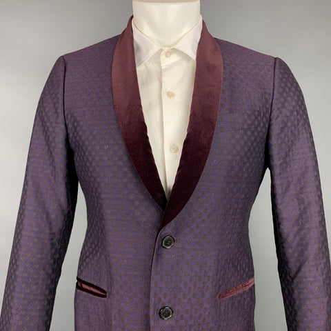 SALVATORE FERRAGAMO Size 38 Purple & Tan Print Wool / Silk Sport Coat