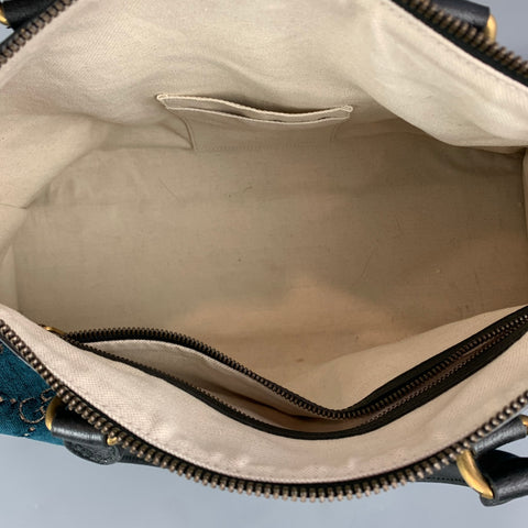 GUCCI Blue Black GG Monogram Velvet Duffle Medium Boston Bag
