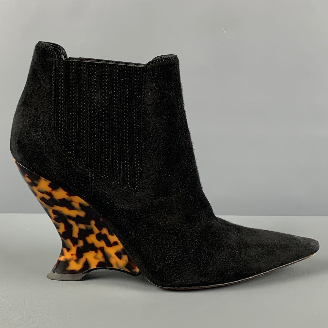 CHRISTIAN DIOR Size 7.5 Black Tortoise Shell Suede Animal Print Wedge Boots  – Sui Generis Designer Consignment