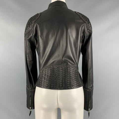 RALPH LAUREN Size 8 Black Studded Leather Zip Up Jacket